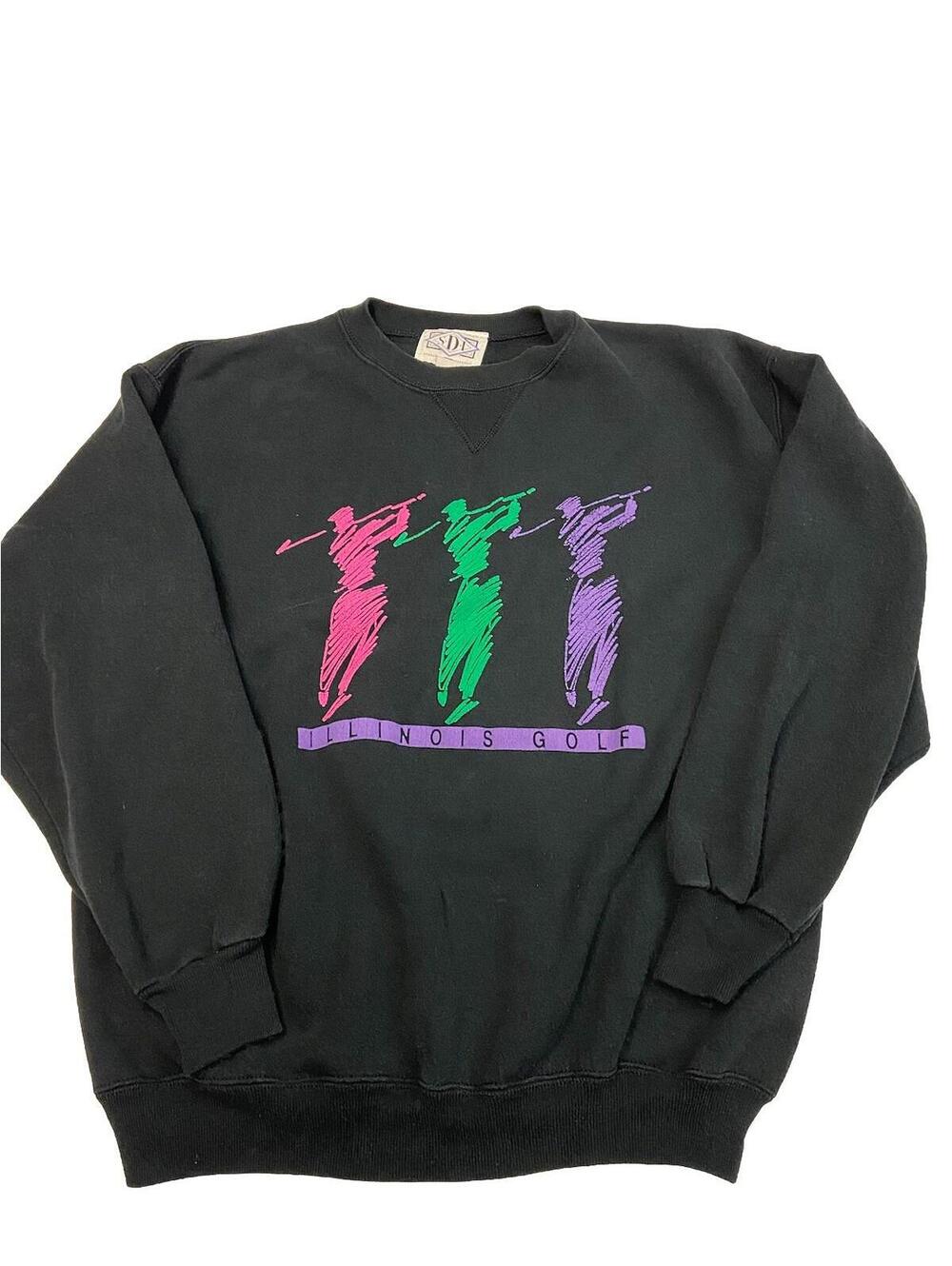 Mens SDI Black Vintage Illinois Golf Crew Sweatshirt Sz XL